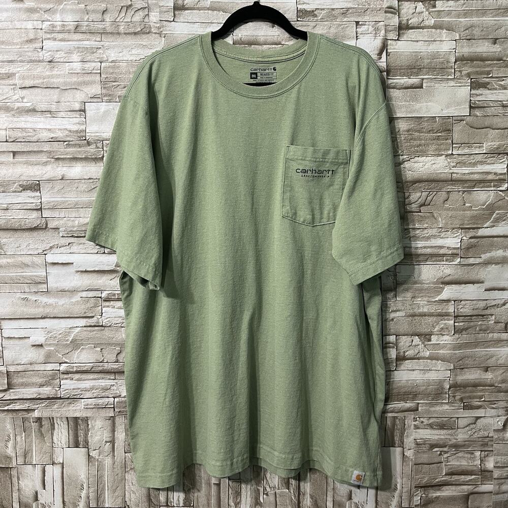 Carhartt T-Shirt Relaxed Fit Men's Olive Green 2XL Cotton Pocket Tee